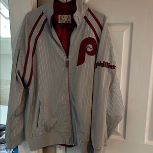 Mitchell & Ness Light Gray and Maroon Phillies Bomber Jacket